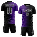 Custom Black Purple-White Gradient Line Sublimation Soccer Uniform Jersey