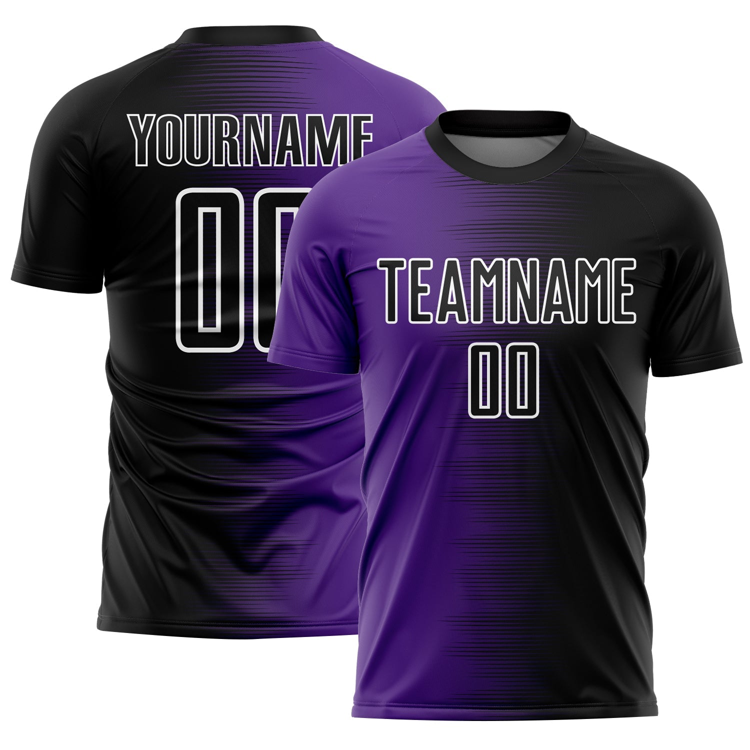 Custom Black Purple-White Gradient Line Sublimation Soccer Uniform Jersey