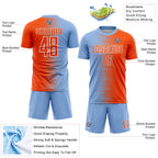 Custom Light Blue Orange-White Gradient Line Sublimation Soccer Uniform Jersey