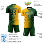 Custom Green Gold-White Gradient Line Sublimation Soccer Uniform Jersey