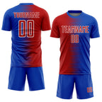 Custom Thunder Blue Red-White Gradient Line Sublimation Soccer Uniform Jersey
