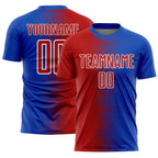Custom Thunder Blue Red-White Gradient Line Sublimation Soccer Uniform Jersey