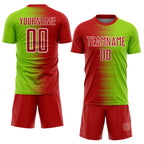 Custom Red Neon Green-White Gradient Line Sublimation Soccer Uniform Jersey