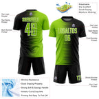 Custom Black Neon Green-White Gradient Line Sublimation Soccer Uniform Jersey
