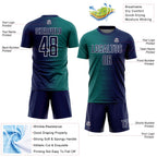 Custom Navy Teal-White Gradient Line Sublimation Soccer Uniform Jersey