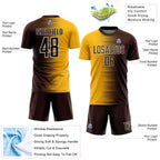 Custom Brown Gold-White Gradient Line Sublimation Soccer Uniform Jersey
