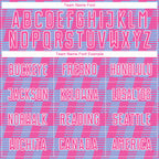 Custom Pink Light Blue-White Line Sublimation Soccer Uniform Jersey