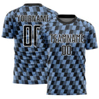 Custom Black Light Blue-White Line Sublimation Soccer Uniform Jersey