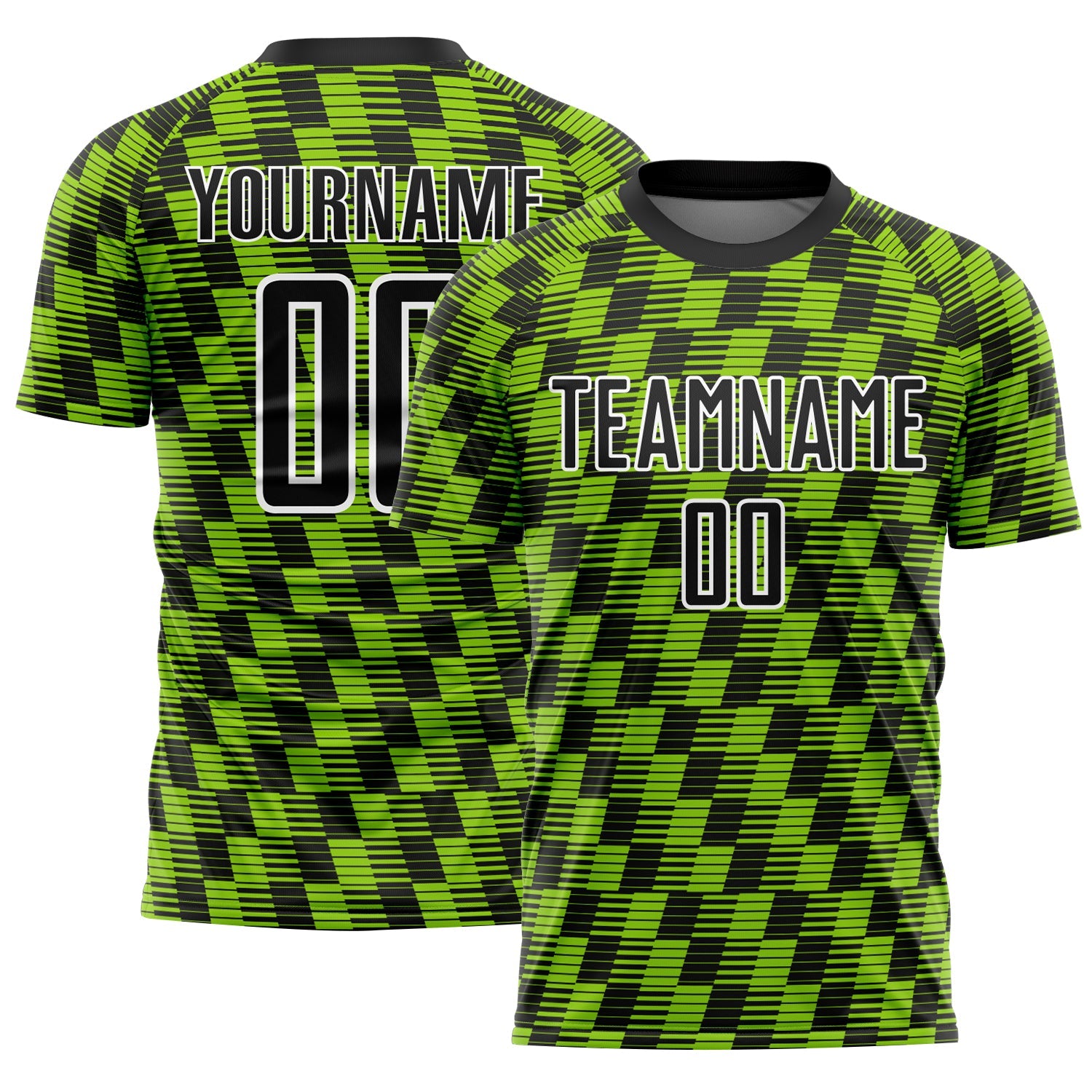Custom Black Neon Green-White Line Sublimation Soccer Uniform Jersey