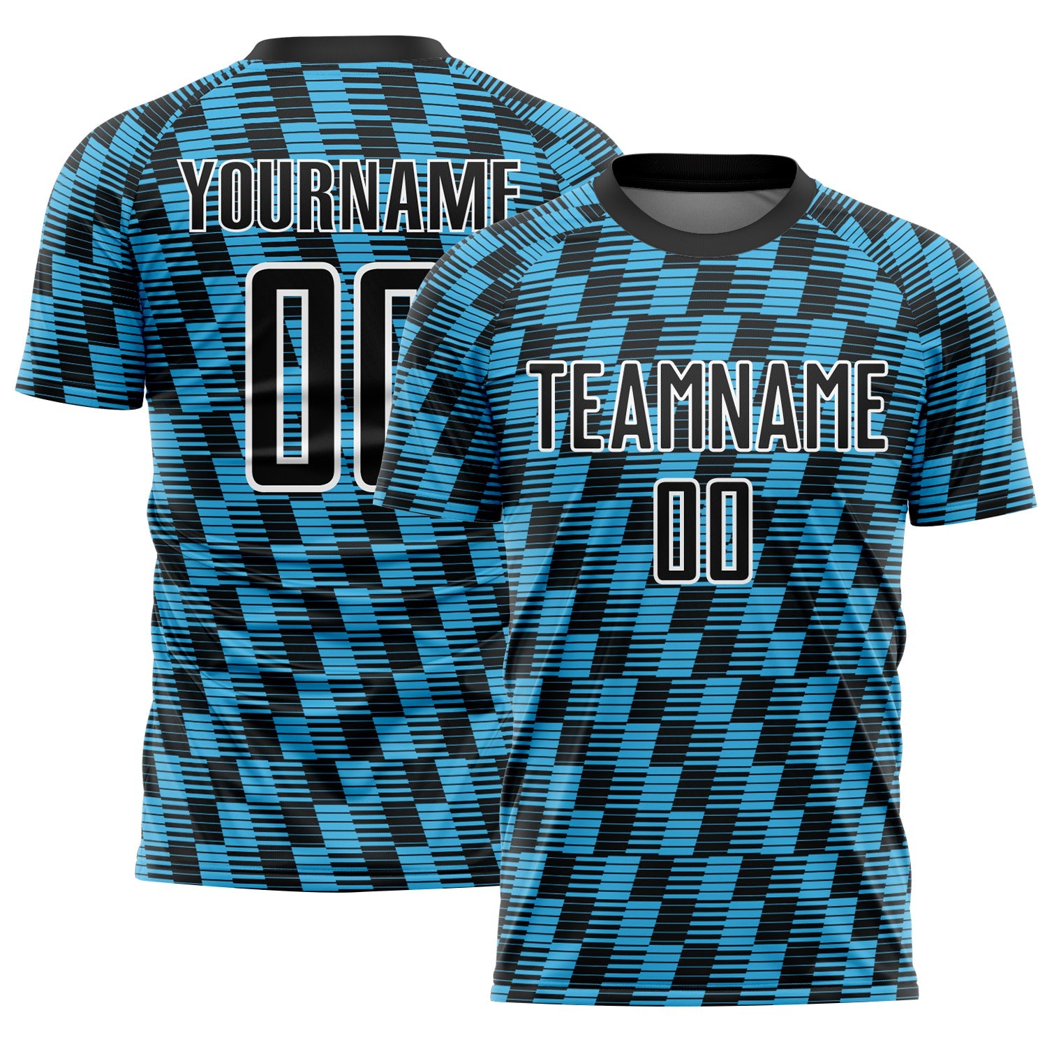 Custom Black Sky Blue-White Line Sublimation Soccer Uniform Jersey