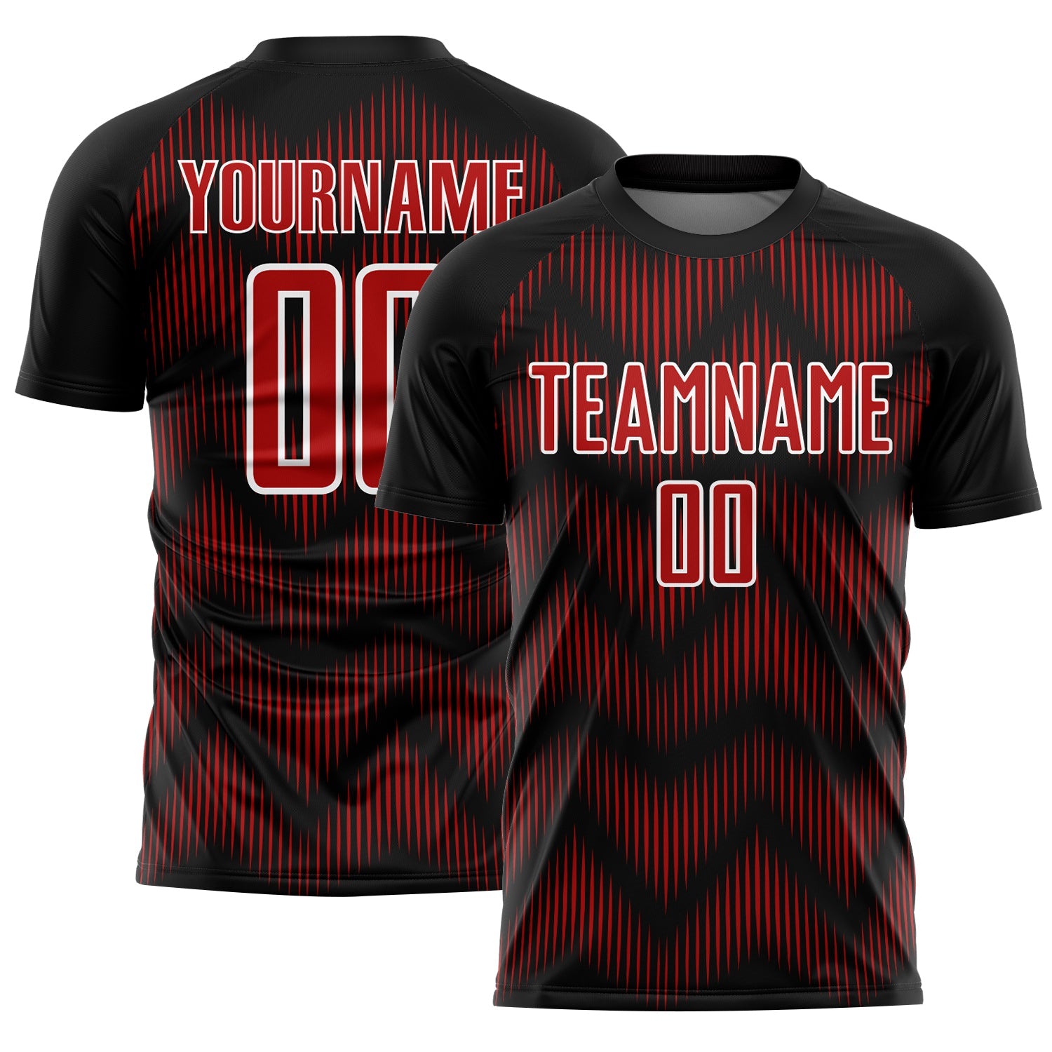 Custom Black Red-White Line Sublimation Soccer Uniform Jersey