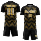 Custom Black Old Gold-White Line Sublimation Soccer Uniform Jersey