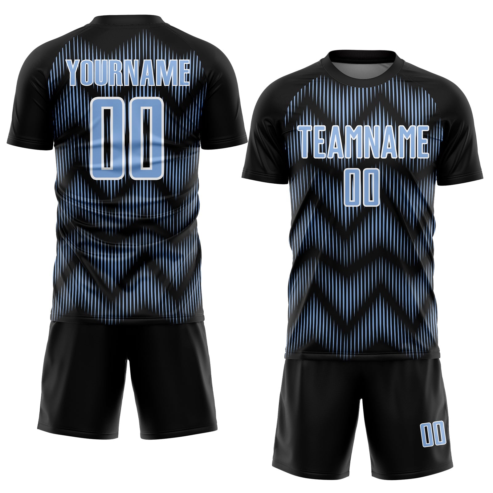 Custom Black Light Blue-White Line Sublimation Soccer Uniform Jersey