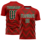 Custom Red Green-White Line Sublimation Soccer Uniform Jersey