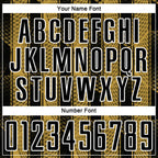 Custom Black Old Gold-White Abstract Network Sublimation Soccer Uniform Jersey