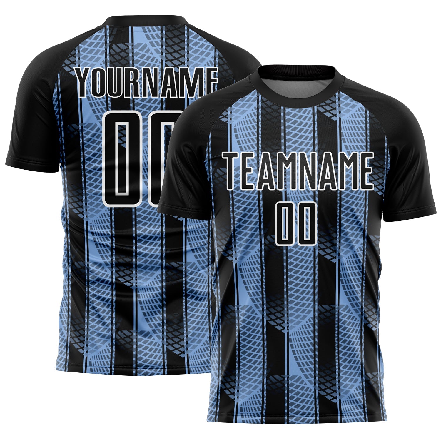 Custom Black Light Blue-White Abstract Network Sublimation Soccer Uniform Jersey