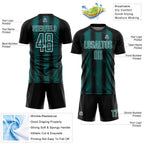 Custom Black Teal-White Abstract Network Sublimation Soccer Uniform Jersey