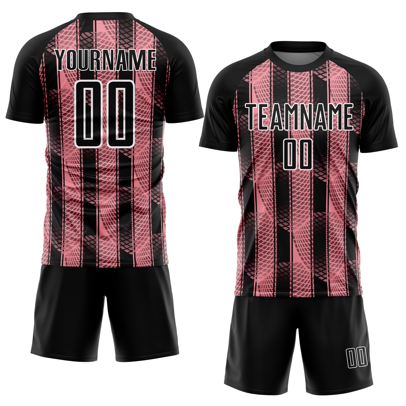 Custom Black Medium Pink-White Abstract Network Sublimation Soccer Uniform Jersey
