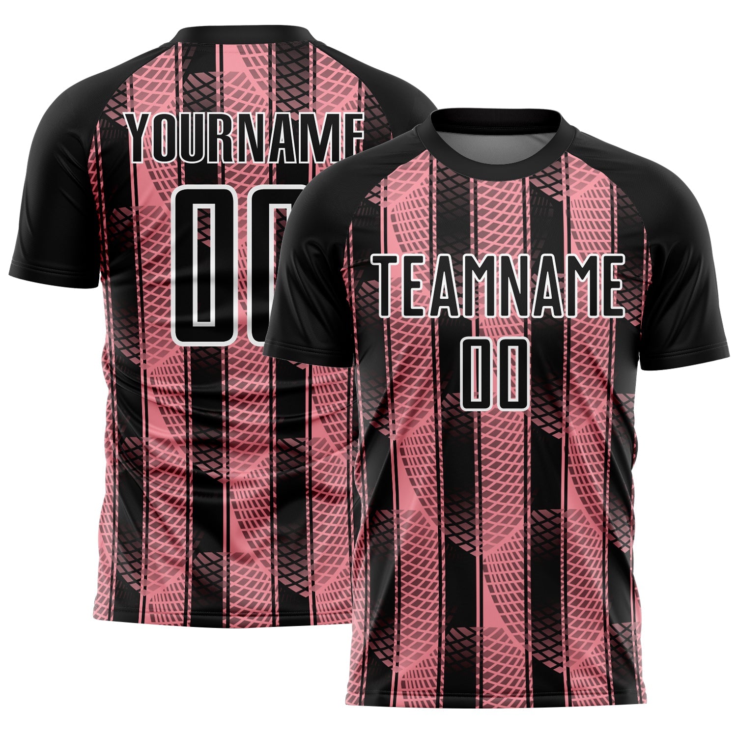 Custom Black Medium Pink-White Abstract Network Sublimation Soccer Uniform Jersey