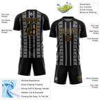 Custom Black Old Gold-White Geometric Shape Sublimation Soccer Uniform Jersey