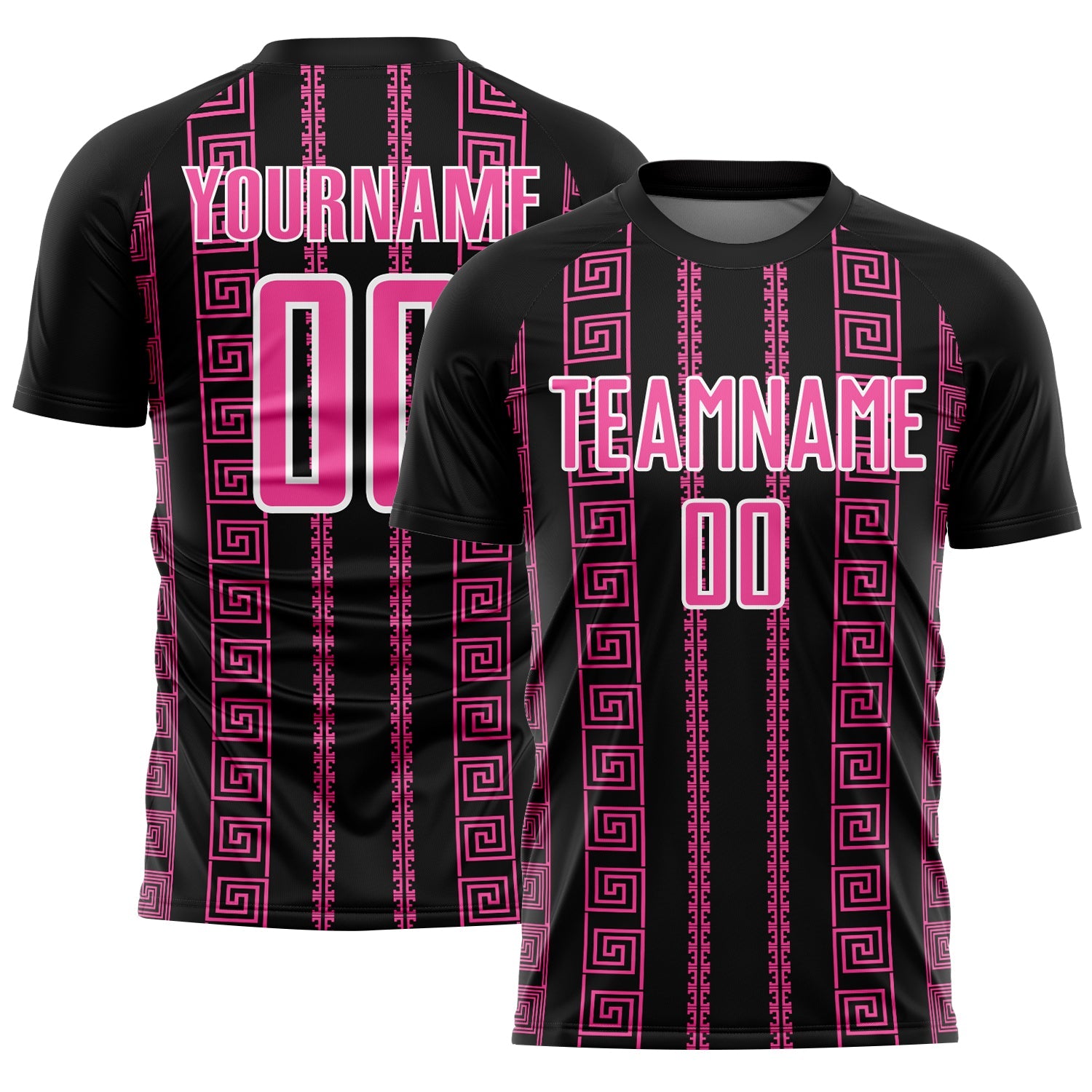 Custom Black Pink-White Geometric Shape Sublimation Soccer Uniform Jersey