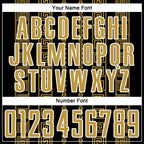 Custom Black Old Gold-White Geometric Shape Sublimation Soccer Uniform Jersey