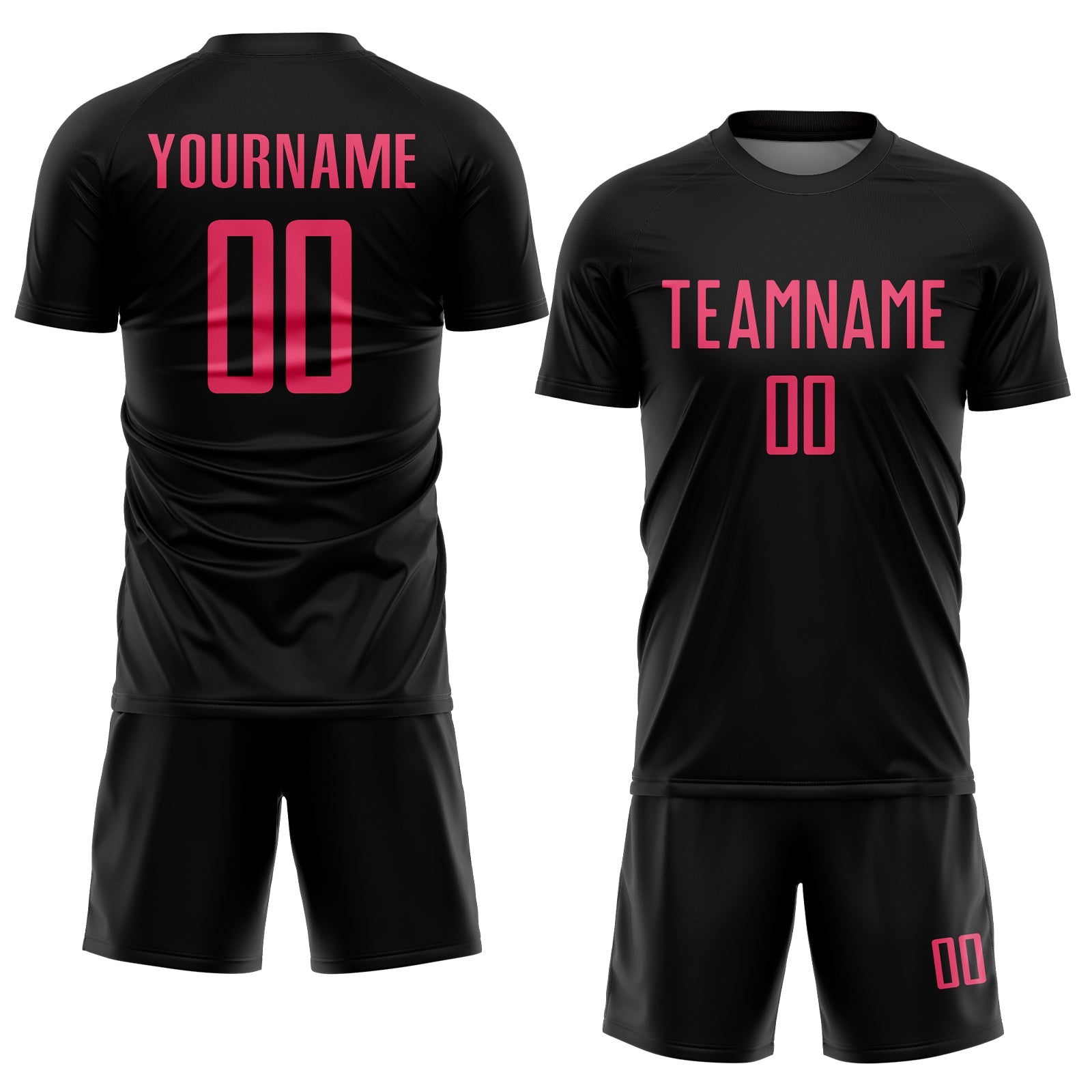 Custom Black Neon Pink Sublimation Soccer Uniform Jersey