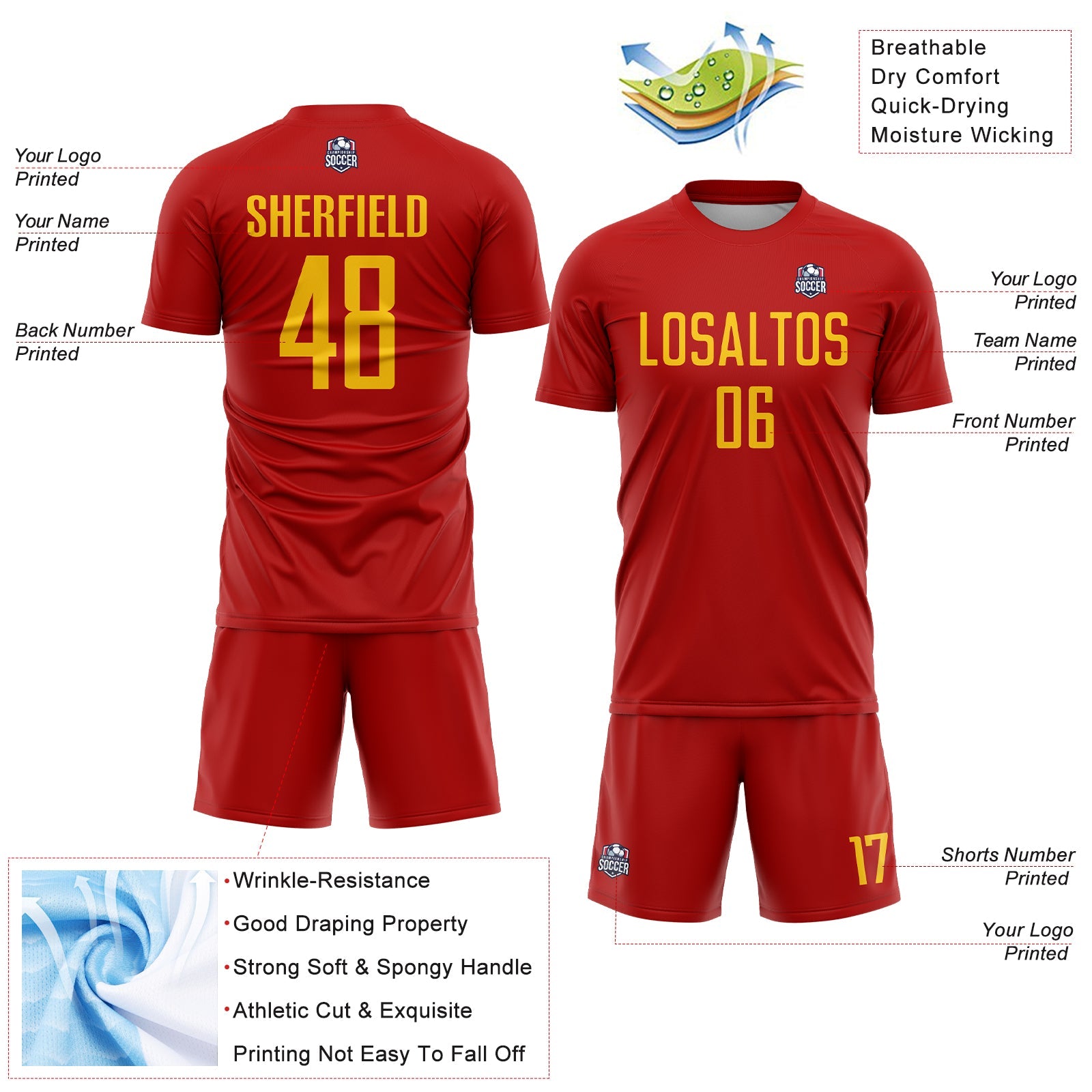 Custom Red Yellow Sublimation Soccer Uniform Jersey