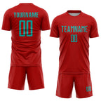 Custom Red Aqua Sublimation Soccer Uniform Jersey