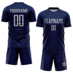 Custom Navy Gray Sublimation Soccer Uniform Jersey
