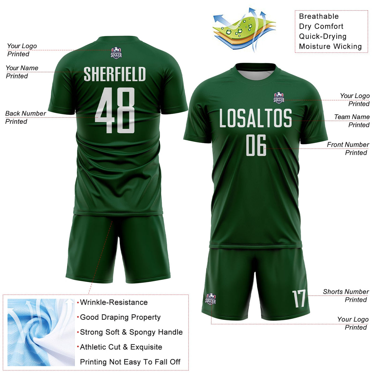 Custom Green White Sublimation Soccer Uniform Jersey