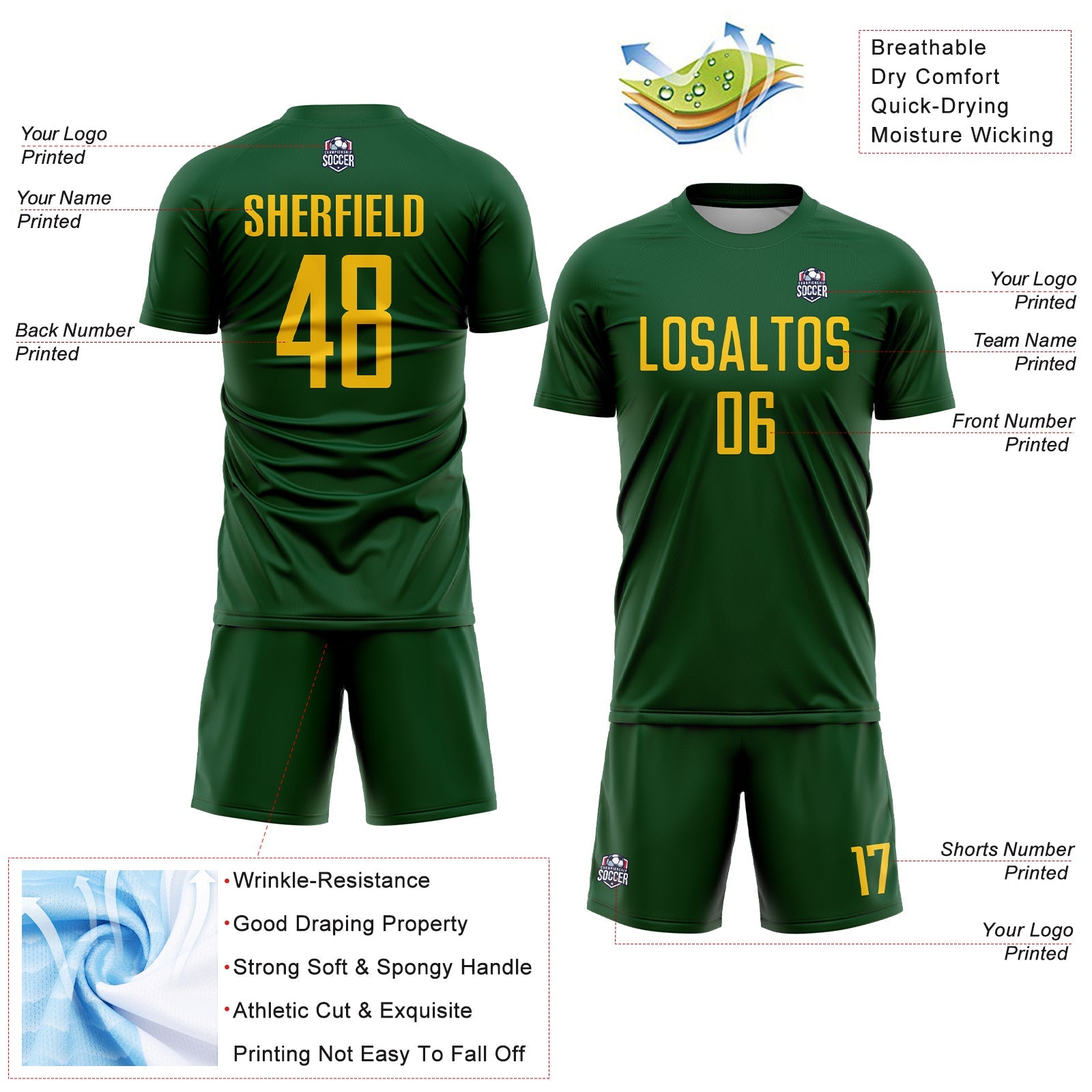 Custom Green Yellow Sublimation Soccer Uniform Jersey