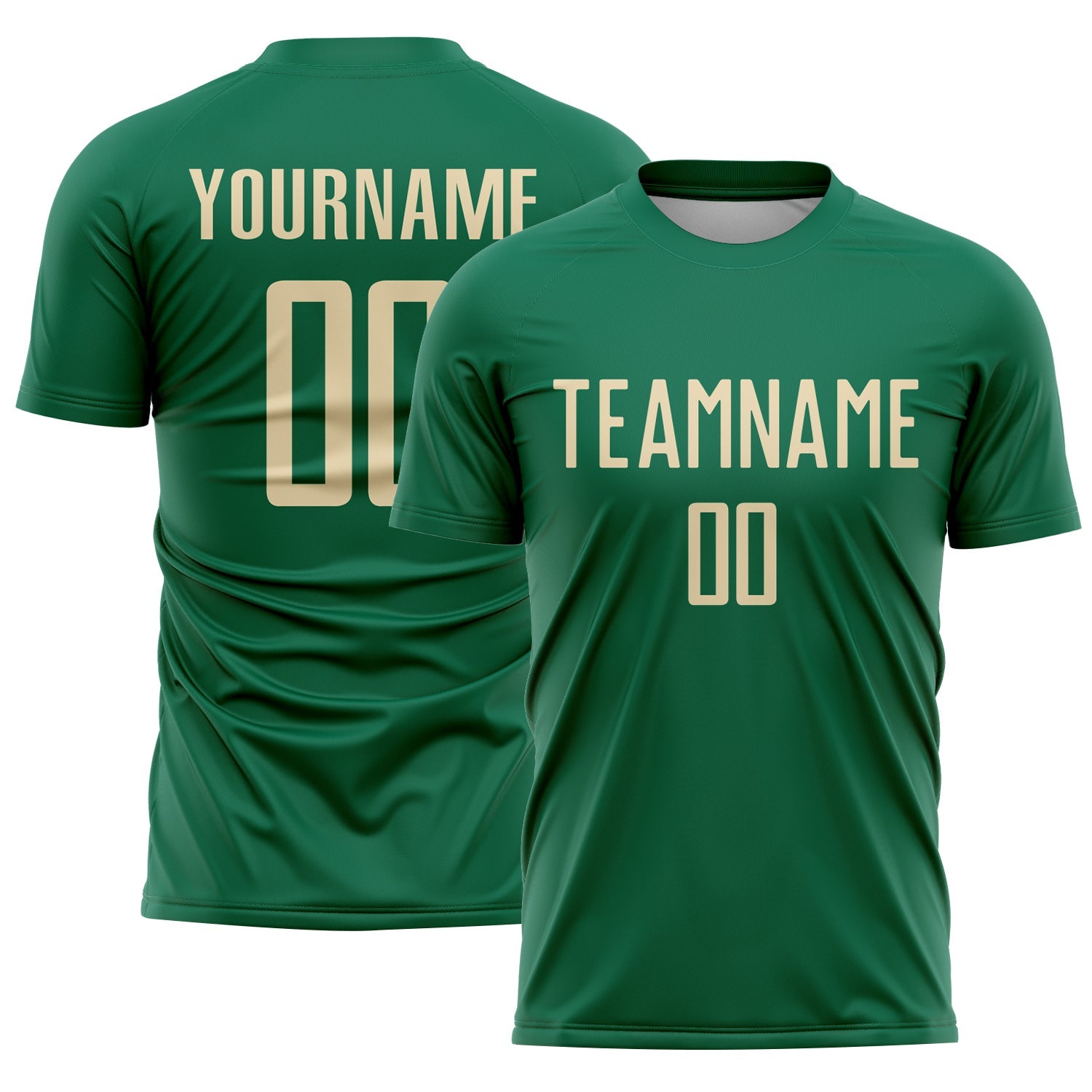Custom Kelly Green Cream Sublimation Soccer Uniform Jersey