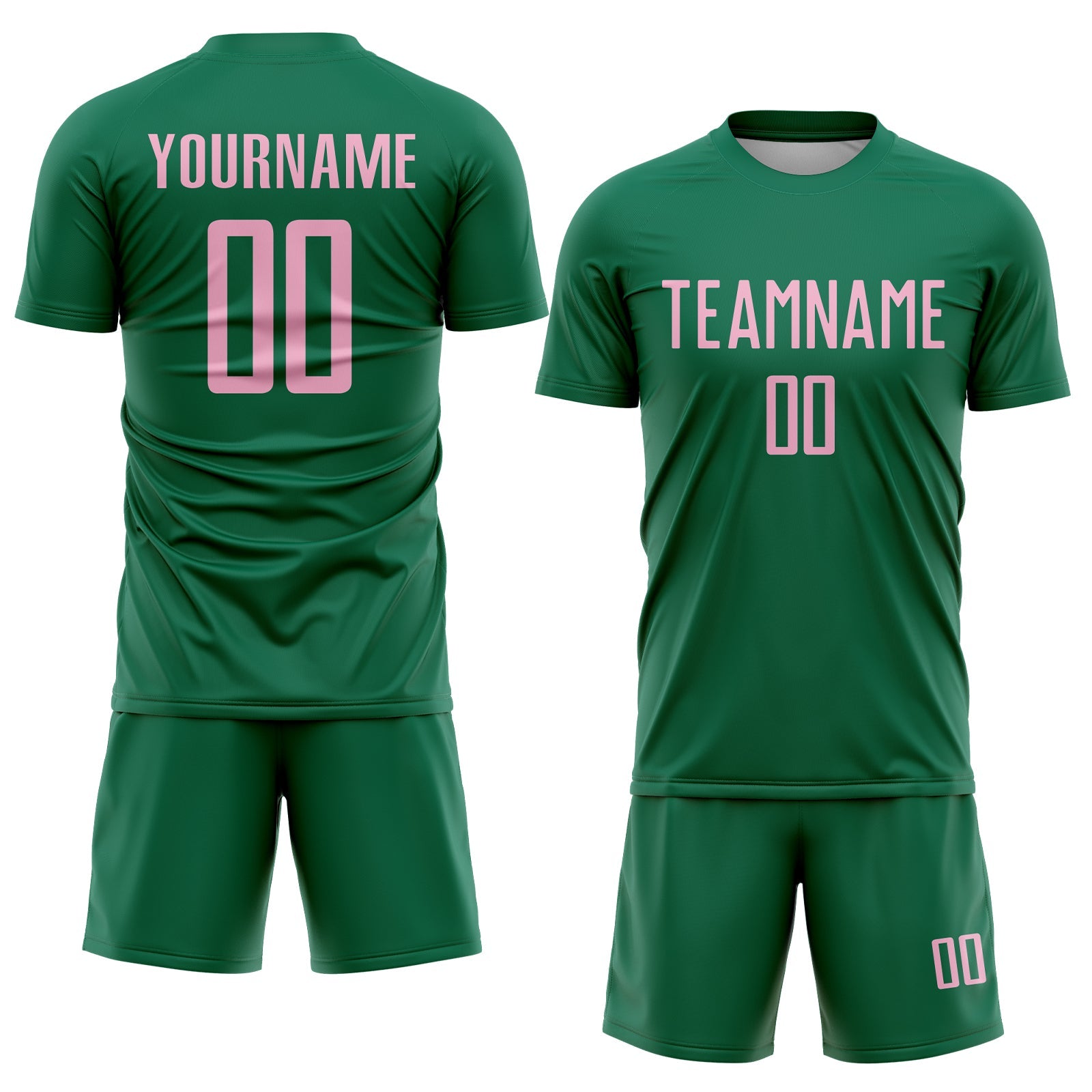 Custom Kelly Green Light Pink Sublimation Soccer Uniform Jersey