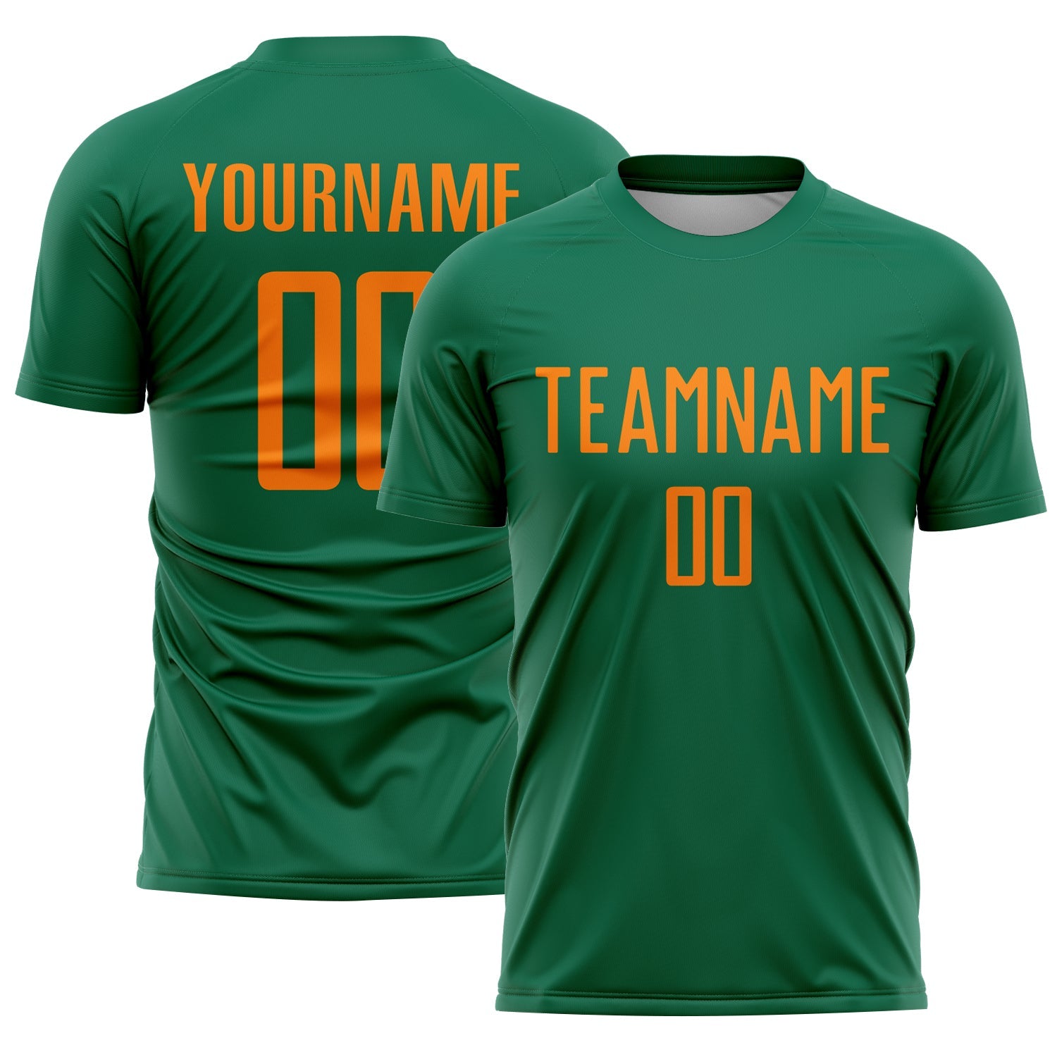 Custom Kelly Green Bay Orange Sublimation Soccer Uniform Jersey