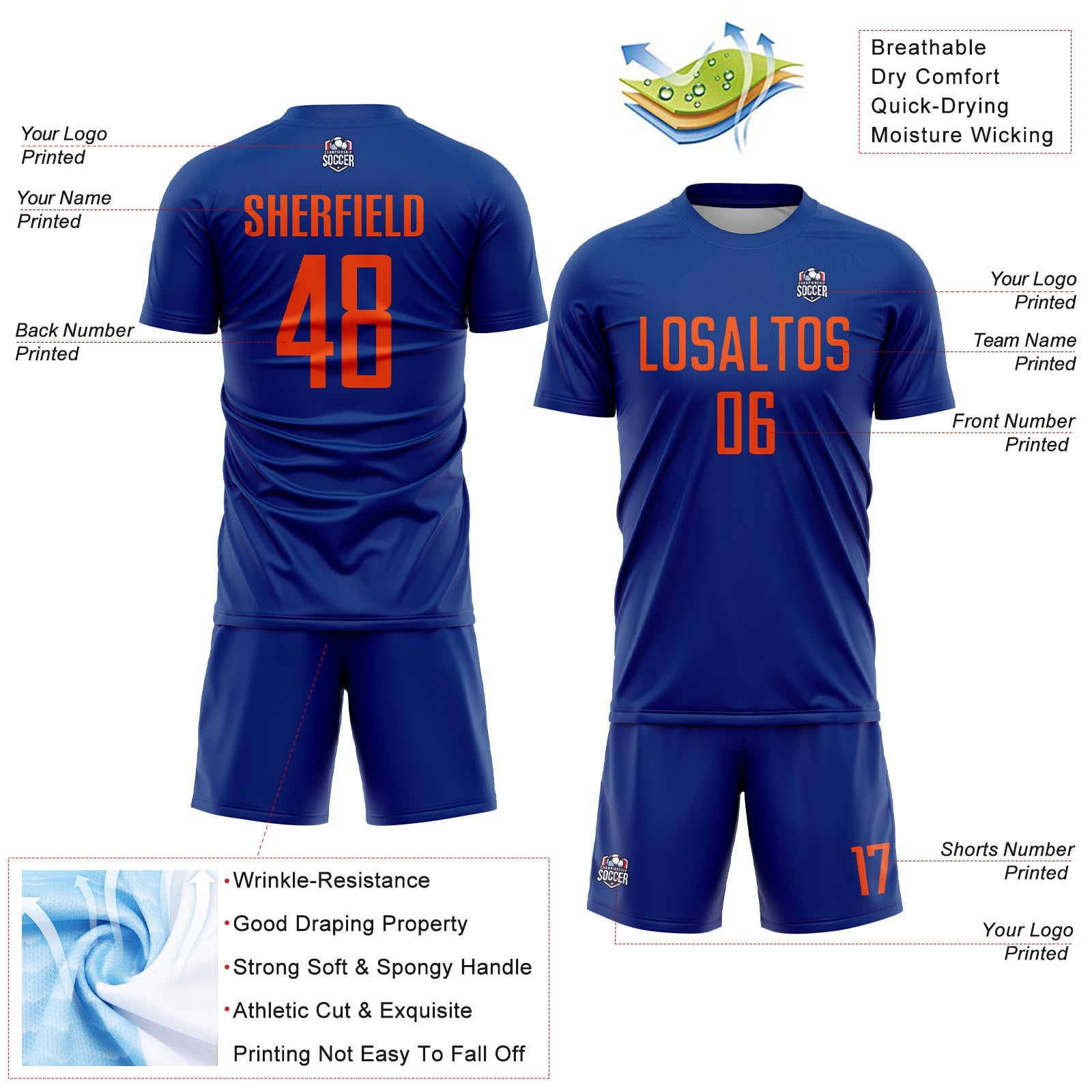 Custom Royal Orange Sublimation Soccer Uniform Jersey
