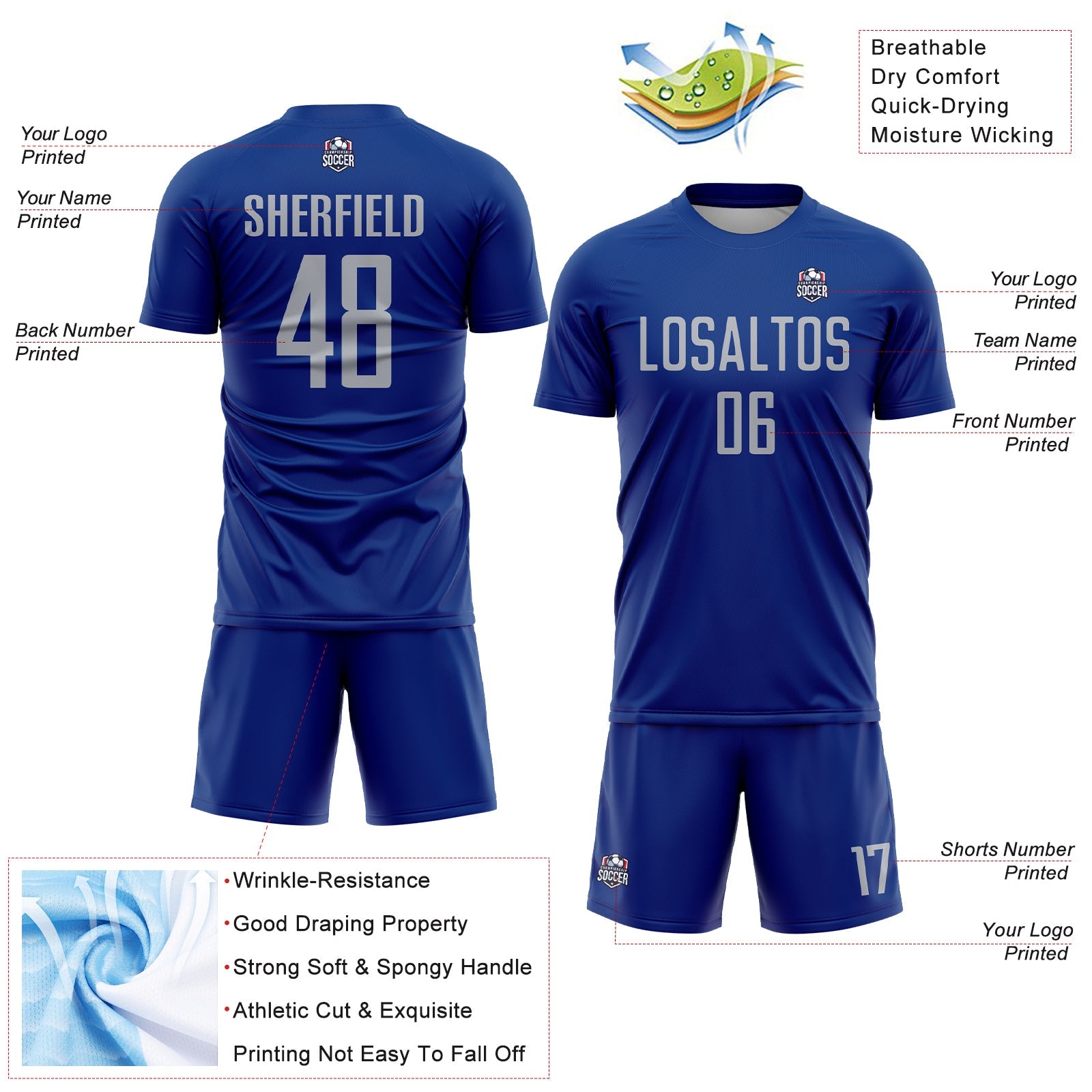 Custom Royal Gray Sublimation Soccer Uniform Jersey
