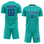 Custom Aqua Purple Sublimation Soccer Uniform Jersey