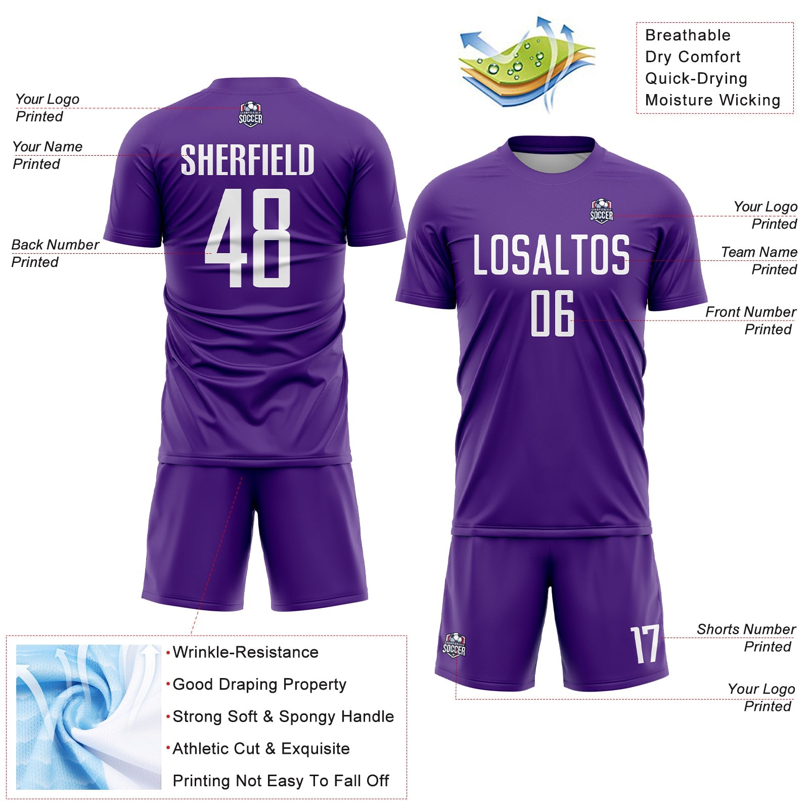 Custom Purple White Sublimation Soccer Uniform Jersey