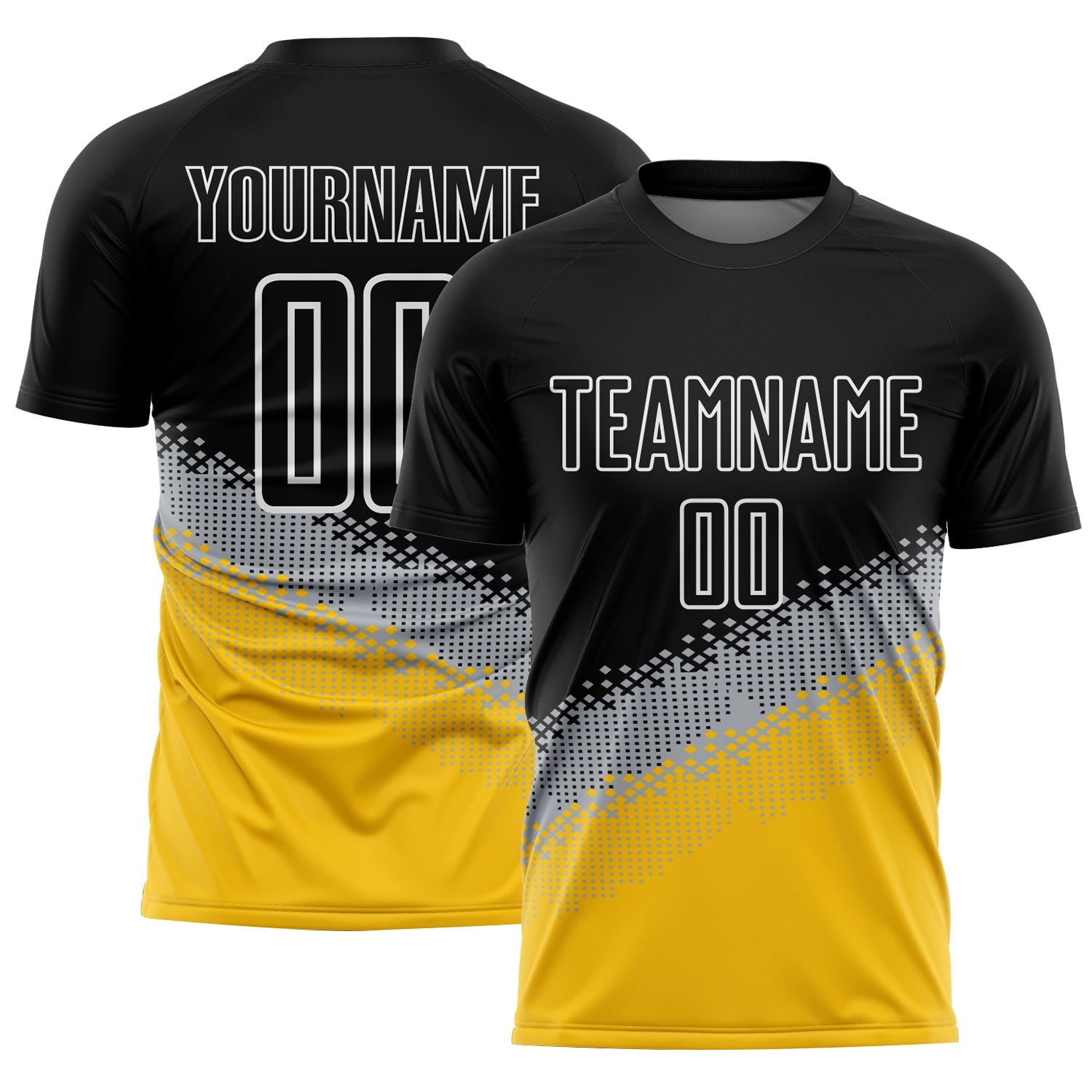 Custom Black Gray-Yellow Gradient Geometric Shape Sublimation Soccer Uniform Jersey