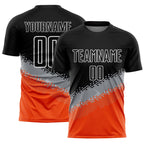 Custom Black Gray-Orange Gradient Geometric Shape Sublimation Soccer Uniform Jersey