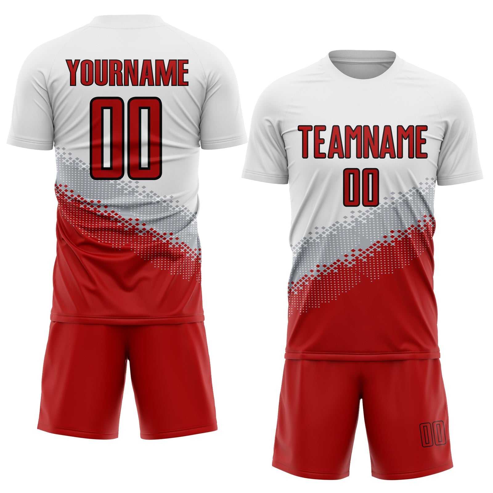 Custom White Red Gray-Black Gradient Geometric Shape Sublimation Soccer Uniform Jersey