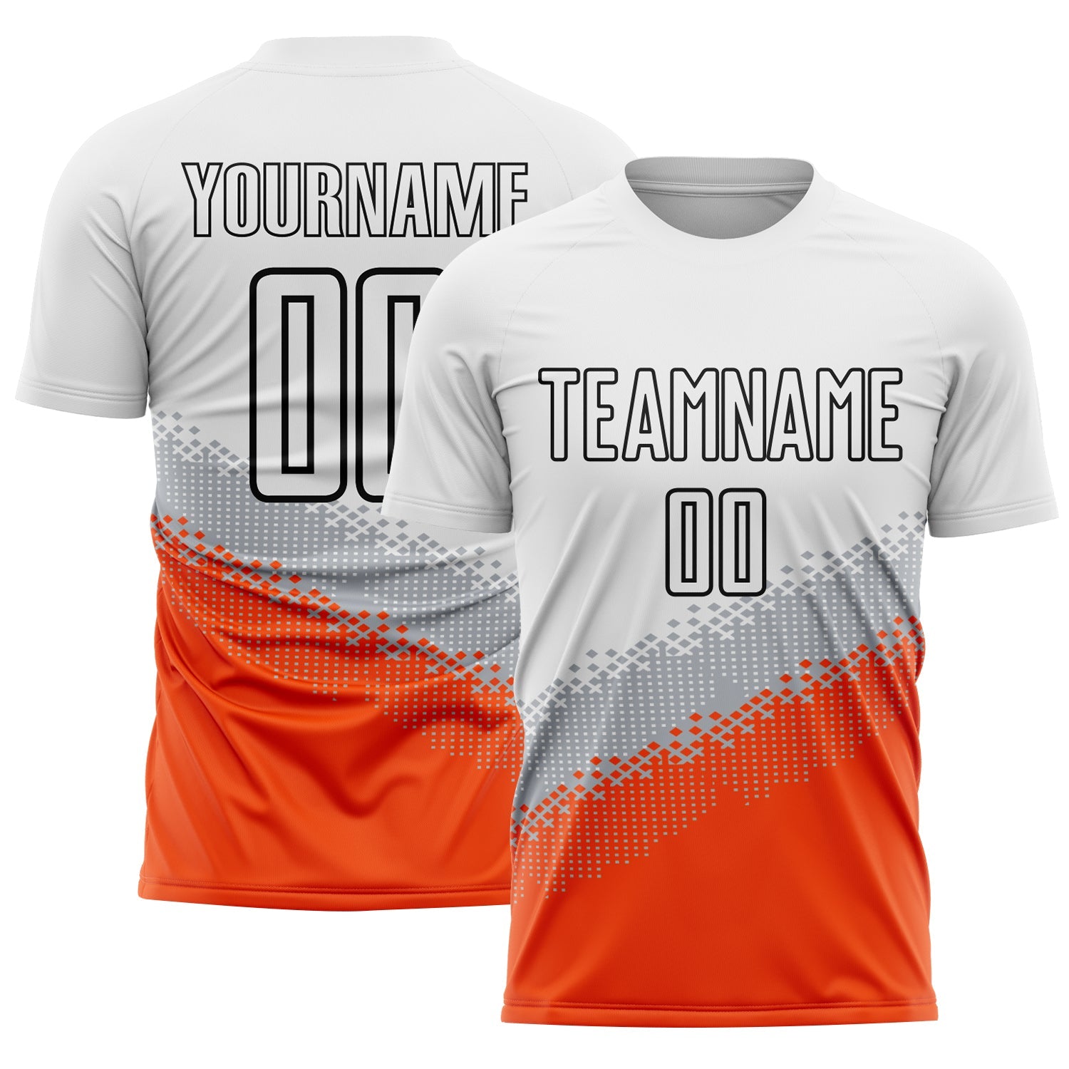 Custom White Gray Orange-Black Gradient Geometric Shape Sublimation Soccer Uniform Jersey