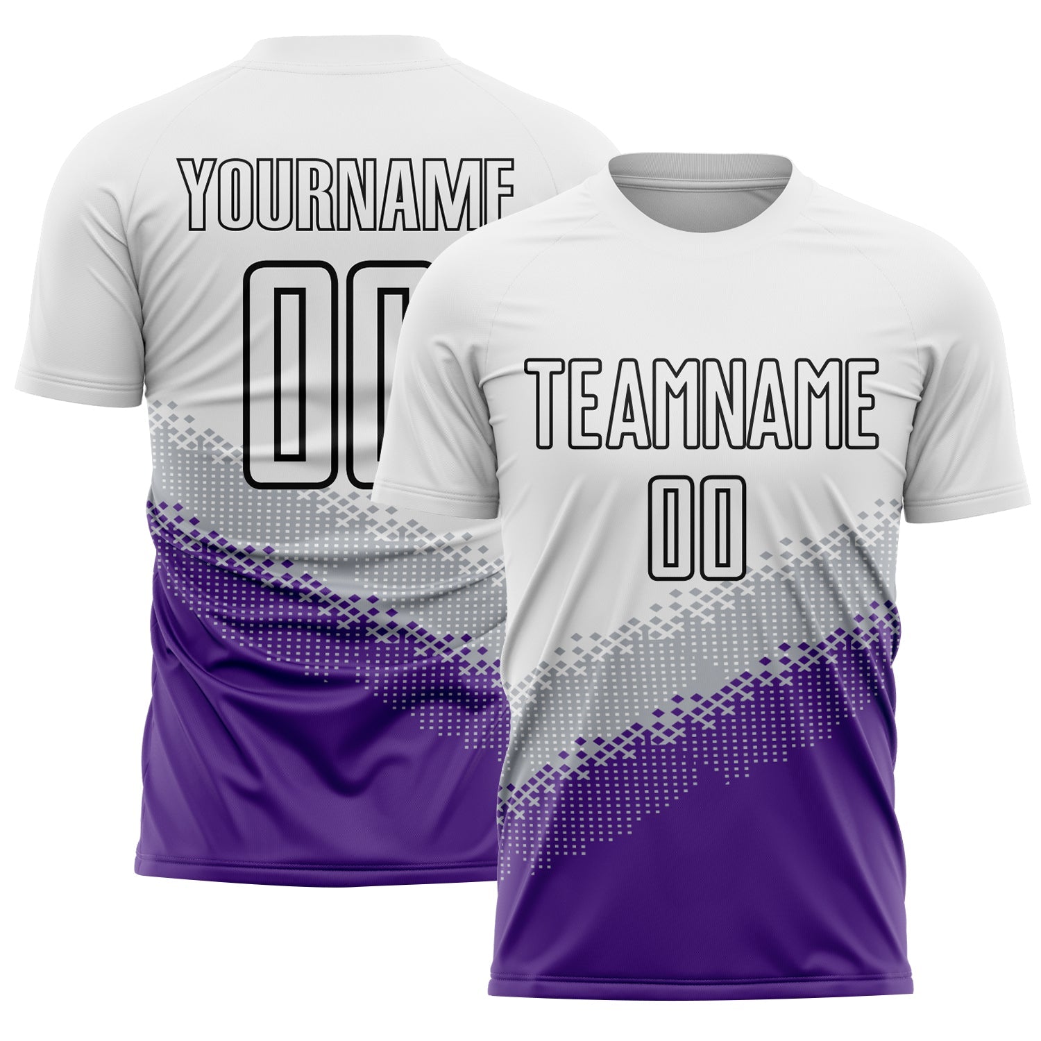 Custom White Gray Purple-Black Gradient Geometric Shape Sublimation Soccer Uniform Jersey