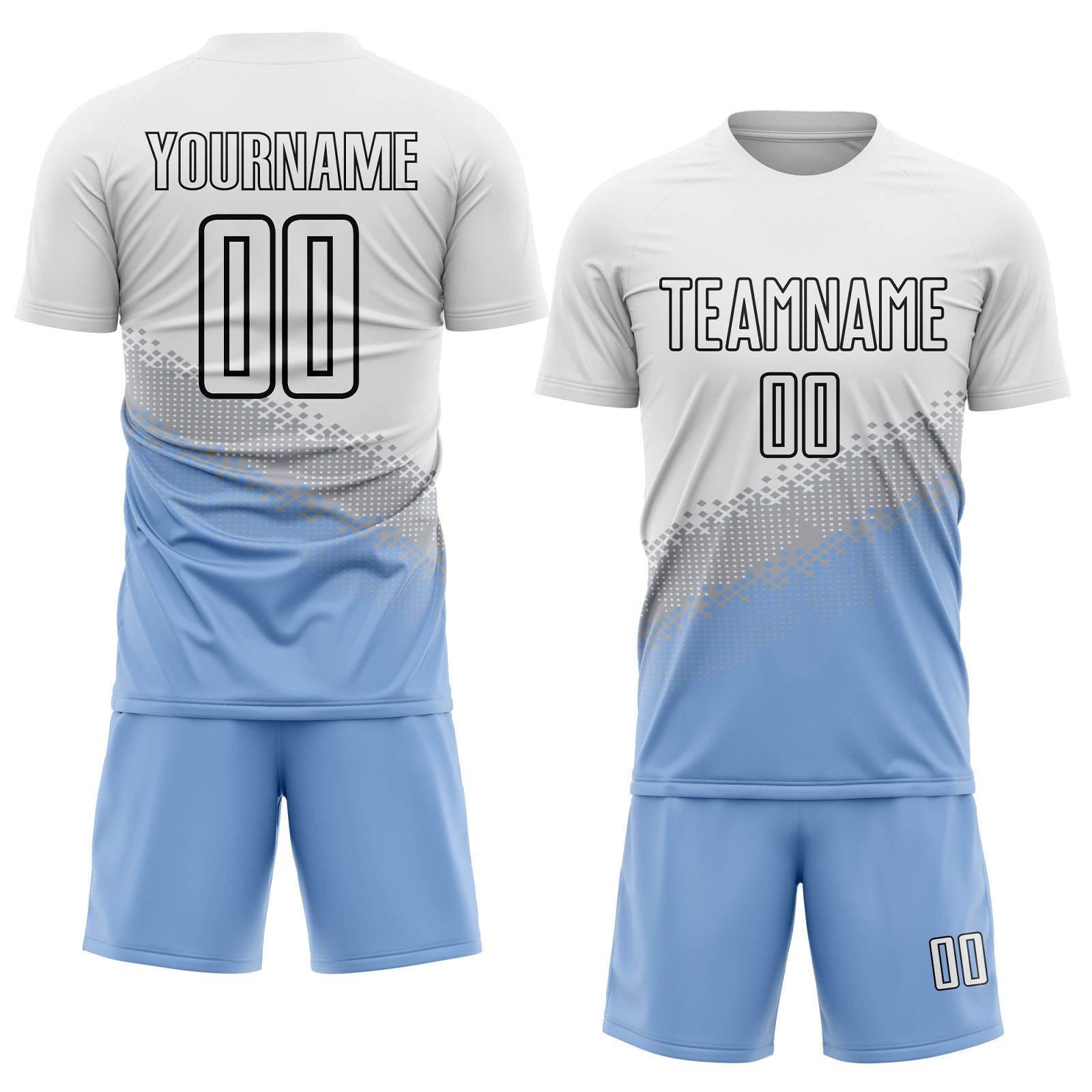 Custom White Gray Light Blue-Black Gradient Geometric Shape Sublimation Soccer Uniform Jersey