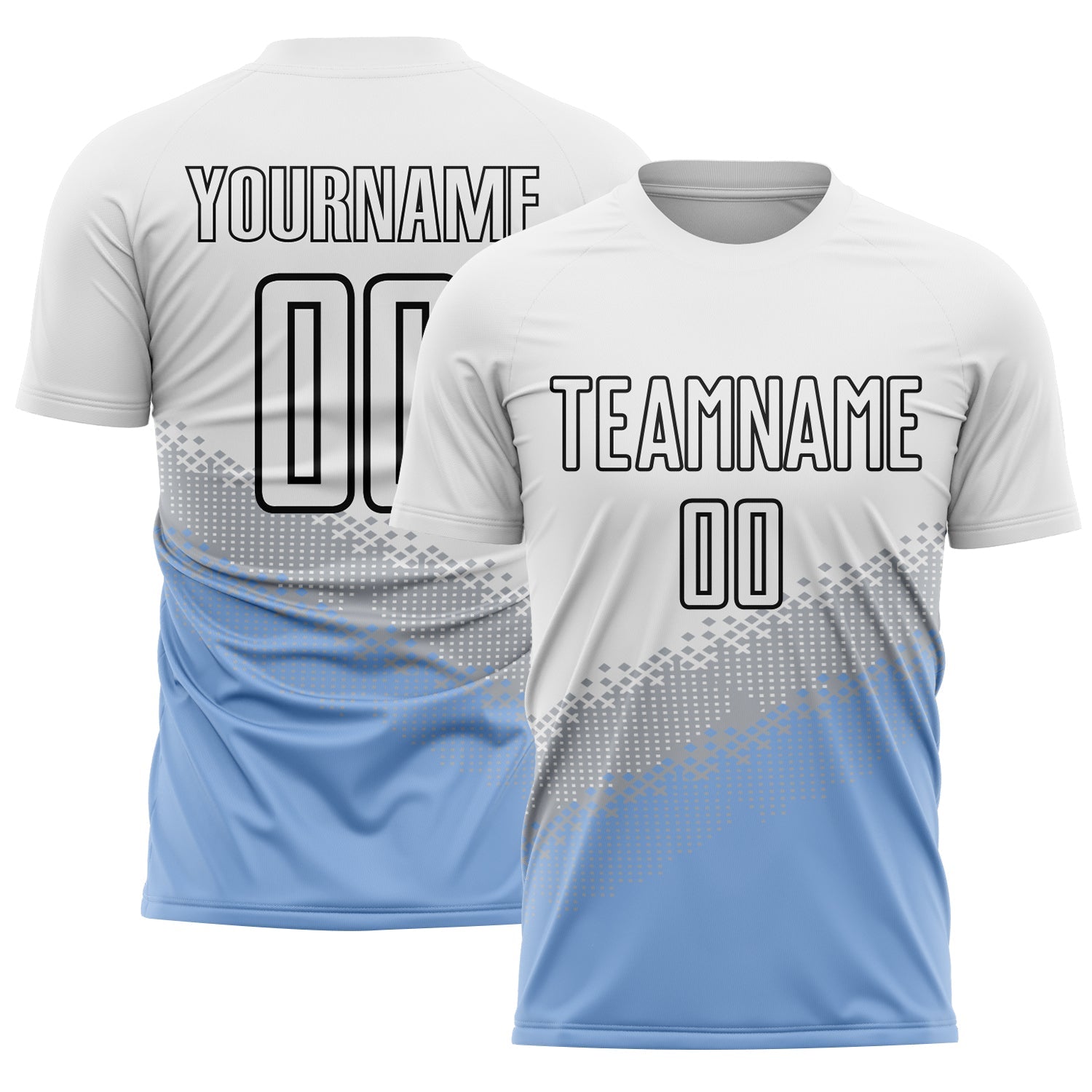 Custom White Gray Light Blue-Black Gradient Geometric Shape Sublimation Soccer Uniform Jersey