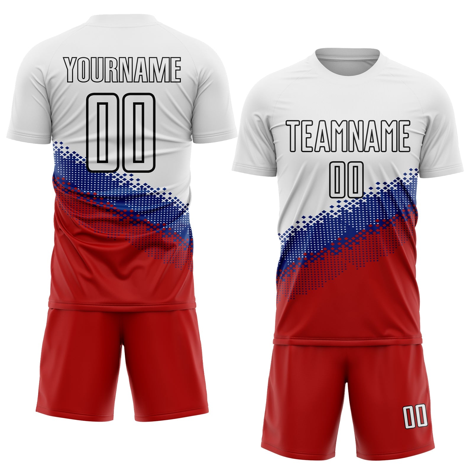 Custom White Royal Red-Black Gradient Geometric Shape Sublimation Soccer Uniform Jersey