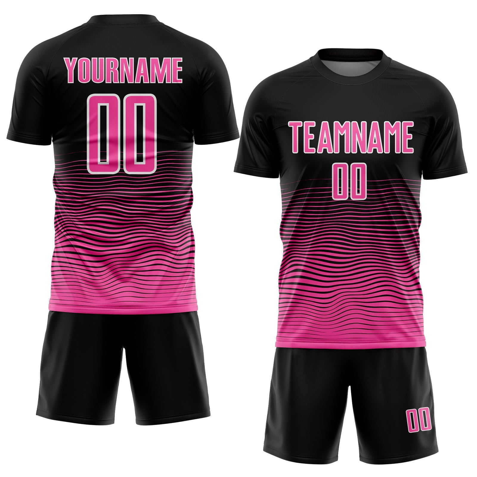 Custom Black Pink-White Gradient Line Sublimation Soccer Uniform Jersey