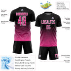 Custom Black Pink-White Gradient Line Sublimation Soccer Uniform Jersey