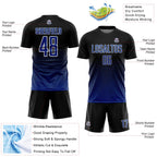 Custom Black Royal-White Gradient Line Sublimation Soccer Uniform Jersey